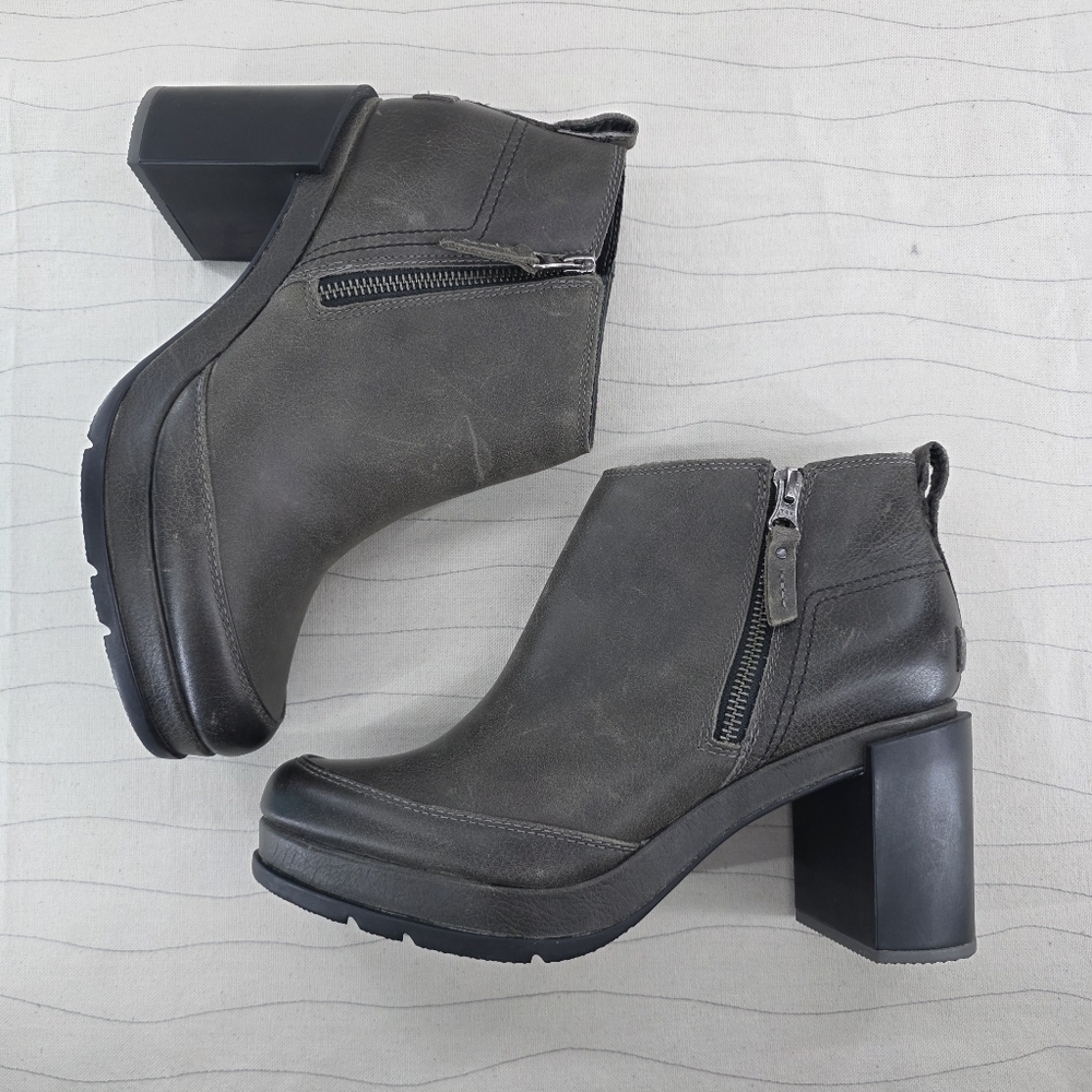 Sorel Womens Blake Bootie Quarry Gray Leather Zip Boots Heels NL3301-052 Size 9 - Picture 10 of 14